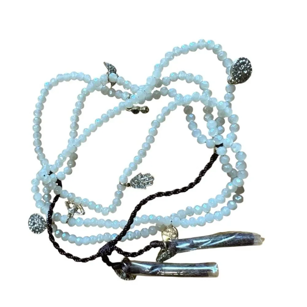 Revolve Marlyn Schiff White Beaded Tassel Trinket Pendant Bracelet